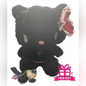 Black Kitty Stuffed Animal in Dress w/ Red Bow & Free Kitty Keychain